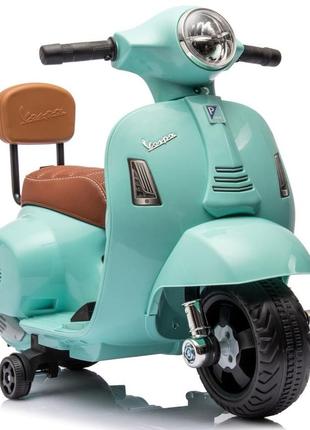 Скутер дитячий електричний із спинкою та сидінням з екошкіри scooter vespa бірюзовий8 фото