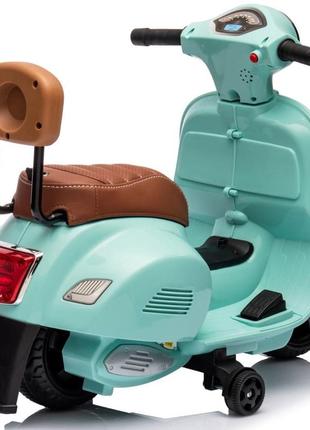 Скутер дитячий електричний із спинкою та сидінням з екошкіри scooter vespa бірюзовий7 фото