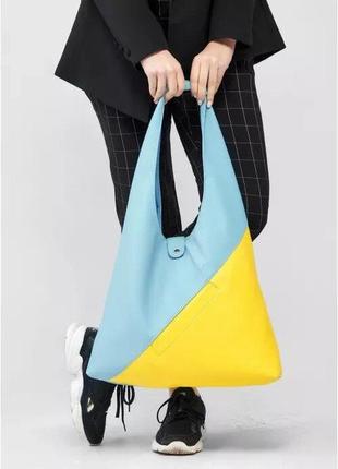 Женская желто-голубая сумка большая хобо на плечо кожа эко 7532001283 фото