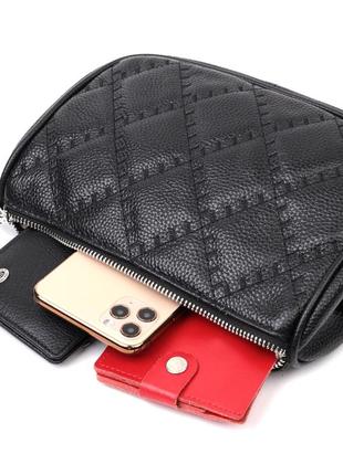 Кожаная стеганая женская сумка сумочка через плечо стильная кросс-боди черная 7223944 фото