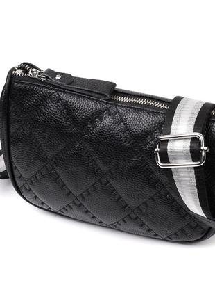 Кожаная стеганая женская сумка сумочка через плечо стильная кросс-боди черная 7223946 фото