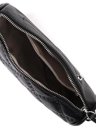 Кожаная стеганая женская сумка сумочка через плечо стильная кросс-боди черная 7223945 фото