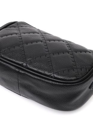 Кожаная стеганая женская сумка сумочка через плечо стильная кросс-боди черная 7223943 фото