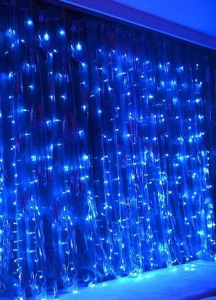 Гирлянда штора занавес водопад 3х3 м 280 led большая лампа 3d (белый шнур, с переходником) синий свет4 фото
