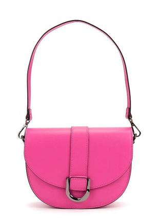 Стильна шкіряна сумочка напівкругла рожева малинова через плече італія 71030vl3 фото