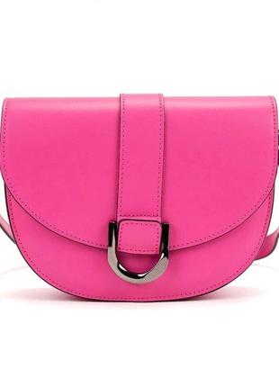 Стильна шкіряна сумочка напівкругла рожева малинова через плече італія 71030vl7 фото