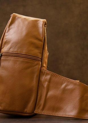 Світло-коричнева руда шкіряна сумка слінг бананка3 фото
