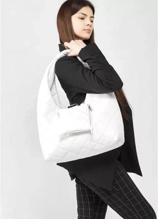 Белая сумка хобо большая на плечо стильная стеганная кожаная эко 7533000384 фото