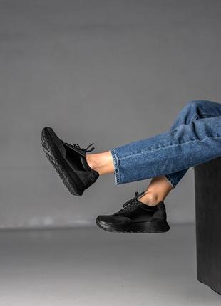 Кроссовки женские черные кожаные замшевые стильные удобные4 фото