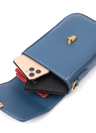 Жіноча шкіряна сумочка для телефону гаманця блакитна вертикальна 7223106 фото