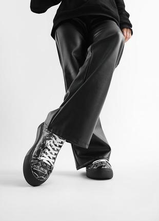 Кроссовки кеды женские кожаные черные принт рисунок4 фото