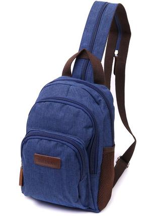 Сумка слінг рюкзак синій одна шлейка компактний маленький тканинний 722146