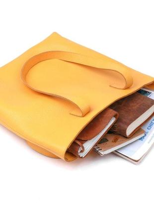 Желтая кожаная большая сумка шоппер длинные ручки 7163586 фото