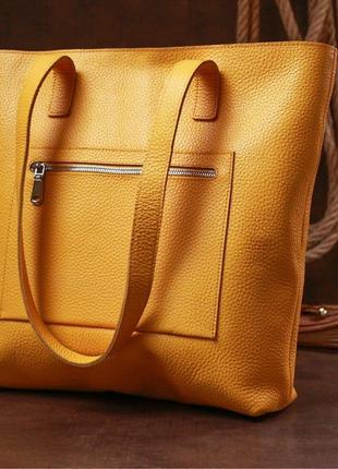 Желтая кожаная большая сумка шоппер длинные ручки 7163582 фото