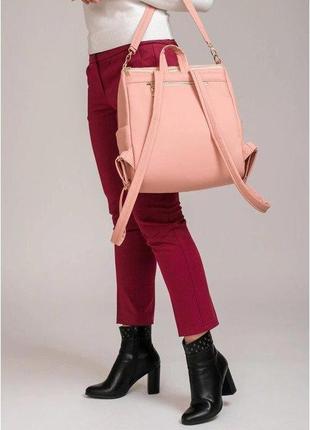 Рюкзак рожевий колір пудра a4 два відділення шкіра еко стильний стьобаний 7283190069 фото