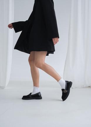 Туфли монки замша женские с ремешком черные2 фото