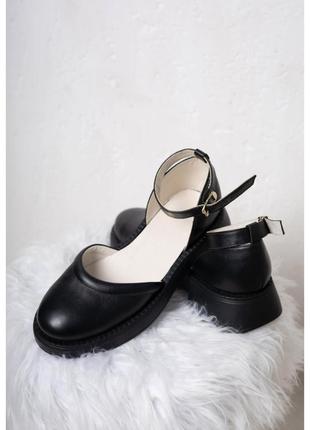 Туфли открытые черные кожаные женские v7-001-11ch3 фото