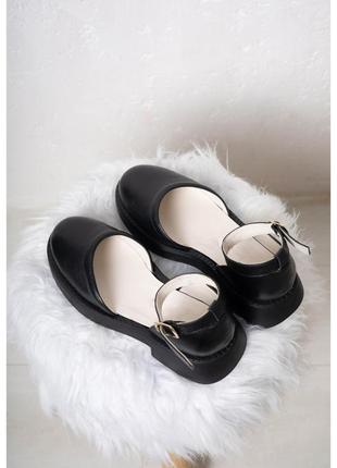 Туфли открытые черные кожаные женские v7-001-11ch4 фото