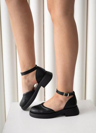 Туфли открытые черные кожаные женские v7-001-11ch2 фото