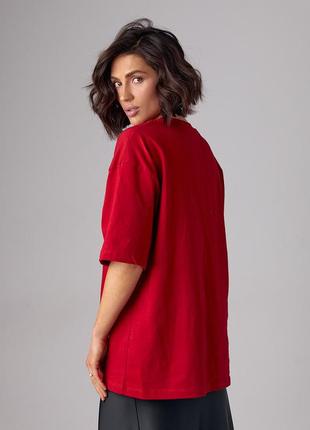 Базовая однотонная футболка oversize - красный цвет, l (есть размеры)2 фото