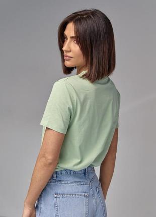 Бавовняна футболка з опуклим принтом смайлу — м'ятний колір, l (є розміри)2 фото