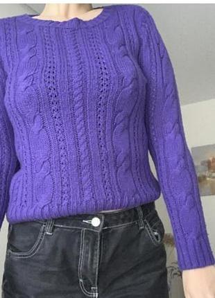 Свитер джемпер фактурной вязки шерсть / коттон