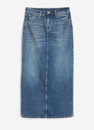 Джинсова спідниця довга синя з розрізом h&m eur 42 м/л