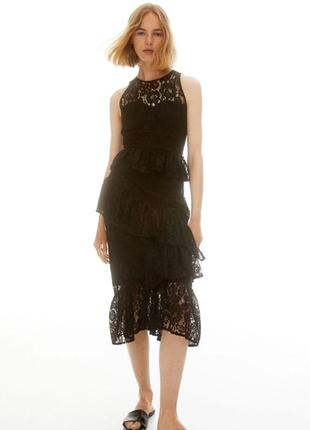 Нова мереживна спідниця міді  h&m мереживна спідниця мереживо оборки