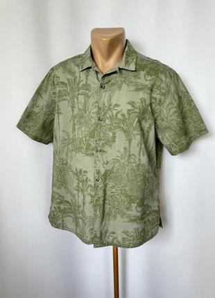 Зеленая тенниска принт джунглей леса пальмы гавайка tu хлопок хаки лист дерева