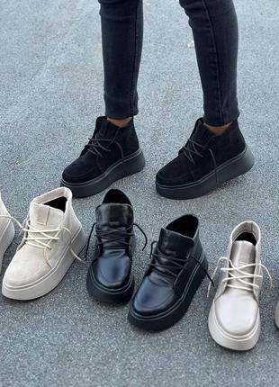 Деми ботинки хайтопы на шнурке натуральная кожа замш байка подошва 5см