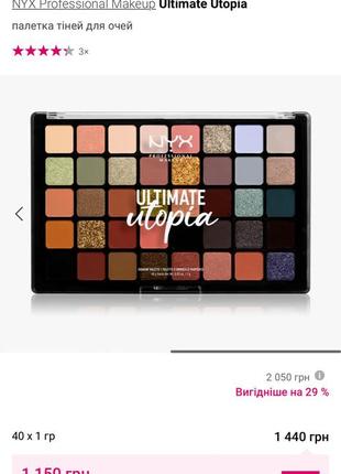 Палетка тіней nyx professional makeup ultimate utopia2 фото