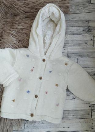 Тёплая кофта 6-9 мес, 74 см nutmeg /кардиган на меху