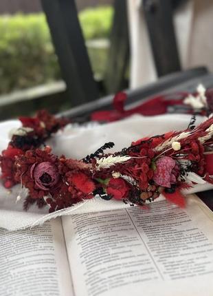 Вінок бордовий весільний￼8 фото