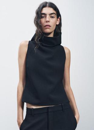Топ женский черный с воротником хомутом zara new