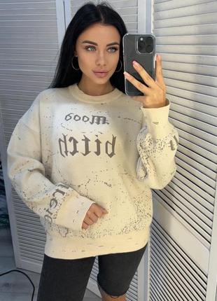 Светр mood в'язка 42-46 молочний, рожевий, графіт, чорний, мокко