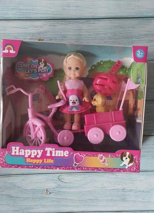 Лялька 12 см з велосипедом і собачкою в коробці