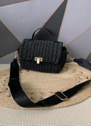Zara чорна сіра солом'яна сумочка на довгу ручку пляжна літня