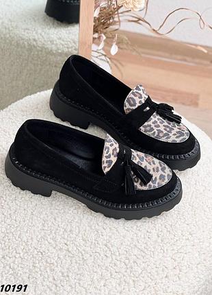 10191 лоферы материал натуральная замша + кожа цвет черный