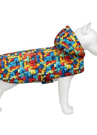 Дощовик-накидка з капюшоном для собак waudog clothes, малюнок "блоки",l, а 48-52 см, b 60-70 см, с 42-52 см