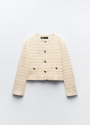 Твидовый укороченный жакет пиджак zara