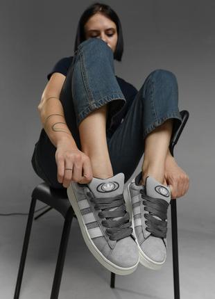 Женские кожаные/замшевые кроссовки adidas campus grey нп4916