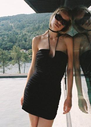Чорна коктельна міні сукня з завʼязками на шиї zara