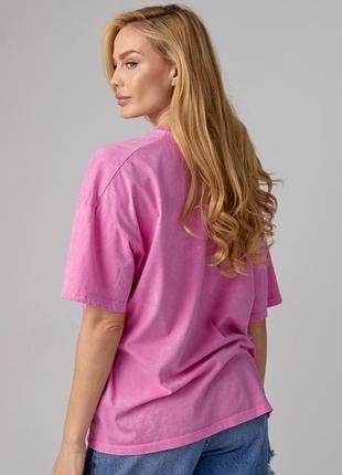 Жіноча вільна футболка в техніці tie-dye рожевого кольору. модель 2997, розмір s3 фото