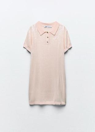 Короткое трикотажное платье-поло со стразами zara