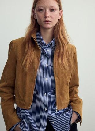 Укороченный свет коричневая кожаная куртка zara new