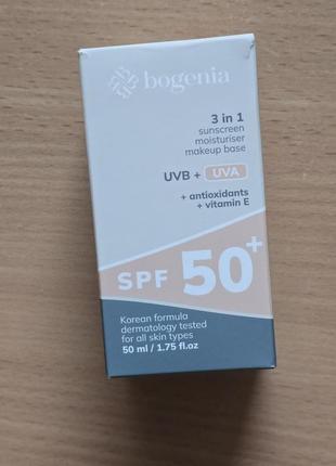 Bogenia, сонцезахисний крем для обличчя, 3 in 1 sunscreeen moisturiser makeup base, spf 50+, 50мл