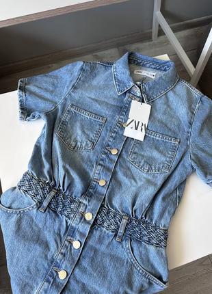 Джинсове плаття-сорочка міні zara z1975 джинсовий сарафан зара 6147/1087 фото