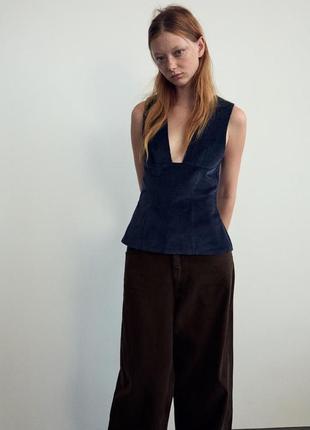 Вельветовий топ жіночий синій zara new