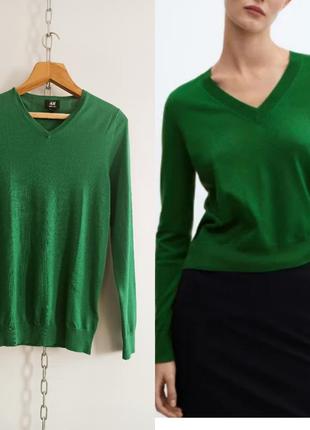 Джемпер с v - вырезом. из тонкой мериносовой шерсти изумрудного цвета h&m 170/92 cm
