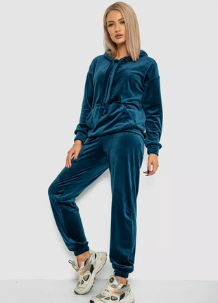 Спорт костюм женский велюровый, цвет изумрудный, 241r060